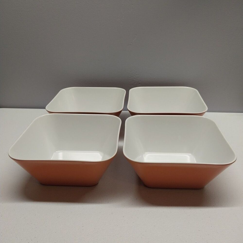 Target Home Everyday Melamine Square Bowls Set 4 Orange White 5.75" Cereal Snack